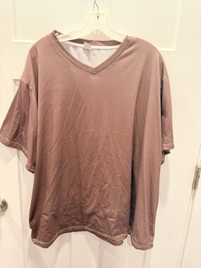 Womens 4XL Brown V Neck Tee Oversized Casual Lounge Plus Size Top
